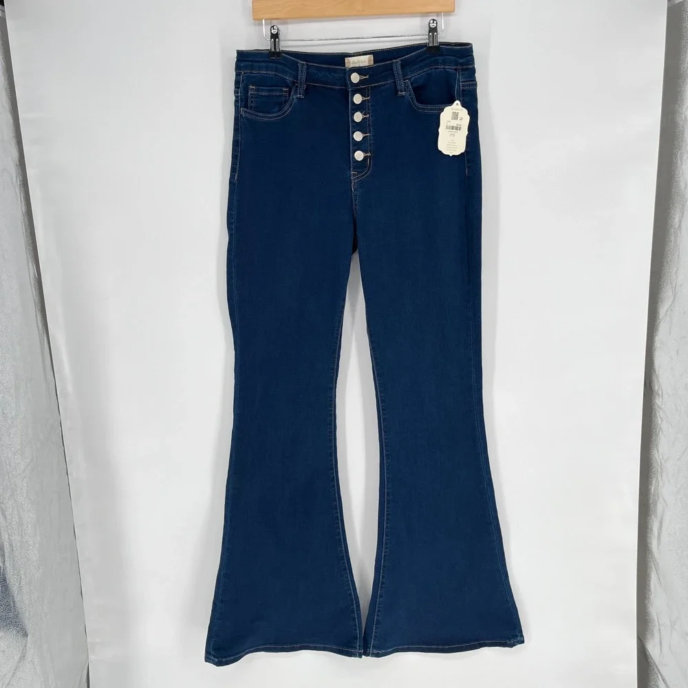 NWT Altar'd State Button Front Bell Bottom Jeans Festival Boho Stretch 31 Tall